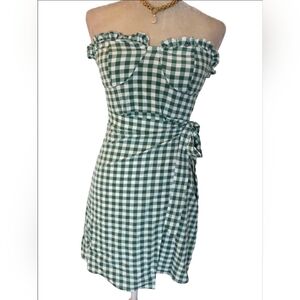 Green Gingham Strapless Dress